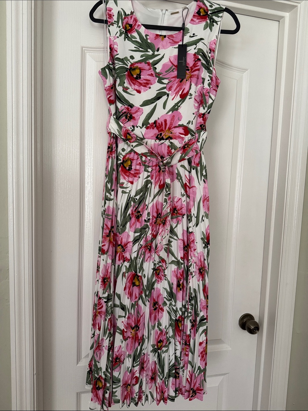 T Tahari White Dress with Pink Floral Print